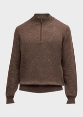 Neiman Marcus Men's Cashmere Mock-Neck Pullover with Suede Placket 