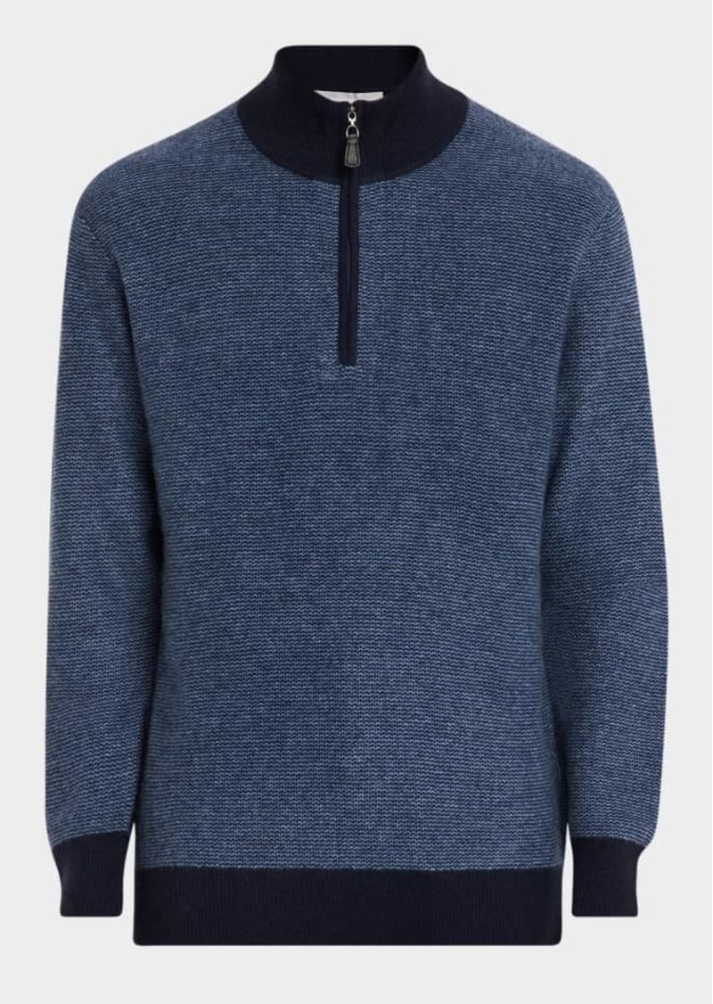 Neiman Marcus Men's Cashmere Pique Quarter-Zip Sweater