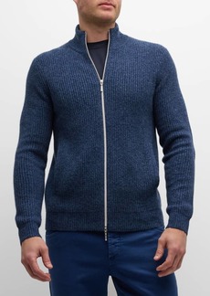 Neiman Marcus Men's Cashmere Ribbed Full-Zip Sweater