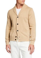 Neiman Marcus Men's Melange Cotton Shawl-Collar Cardigan Sweater