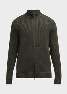 Neiman Marcus Men's Mixed Rib Full-Zip Sweater