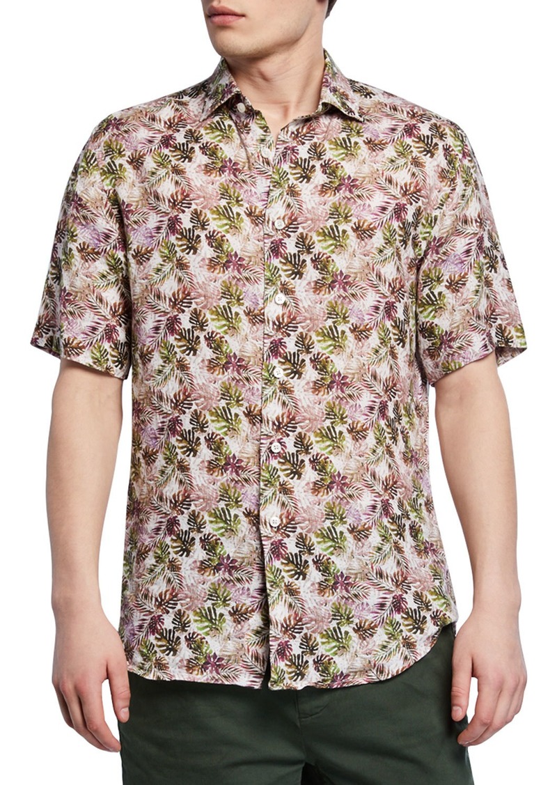 Men's Palm Leaf-Print Short-Sleeve Sport Shirt