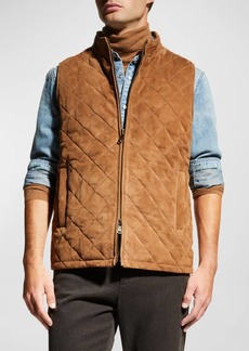 Neiman Marcus Men's Quilted Suede Full-Zip Vest