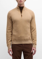 Neiman Marcus Men's Ribbed Quarter Zip Cashmere Sweater