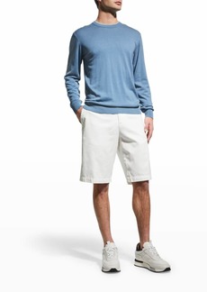 Neiman Marcus Men's Silk-Cotton Bicollar Crewneck Sweater