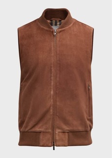 Neiman Marcus Men's Suede Full-Zip Vest