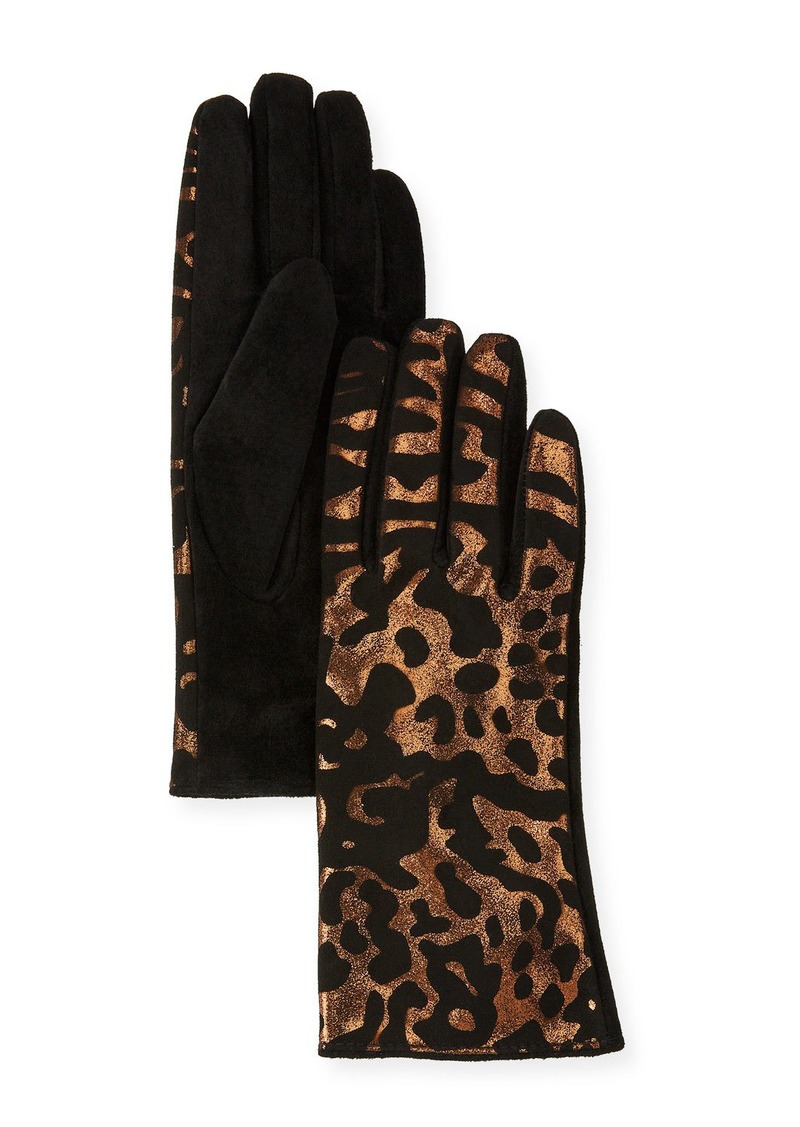 Metallic Animal-Print Leather Gloves