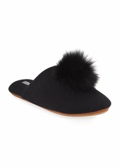 Neiman Marcus Cashmere Collection Cashmere Fox Fur-Trim Slippers