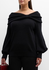 Neiman Marcus Plus Size Cashmere Off-Shoulder Sweater