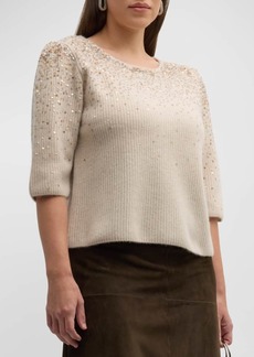 Neiman Marcus Plus Size Cashmere Pullover with Ombre Sequin Details