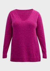 Neiman Marcus Plus Size Cashmere V-Neck Sweater