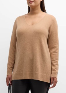 Neiman Marcus Plus Size Cashmere V-Neck Sweater