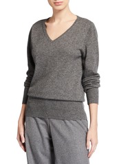 Neiman Marcus Relaxed V-Neck Cashmere Sweater
