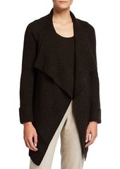 Neiman Marcus Ribbed Open-Front Cashmere Cardigan with Cuff