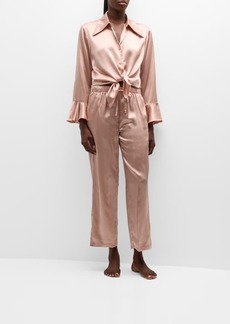 Neiman Marcus Ruffle Long-Sleeve Silk Pajama Set 
