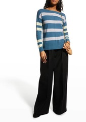 Neiman Marcus Striped Cashmere Boat-Neck Sweater