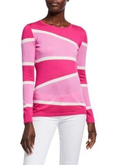 Neiman Marcus Superfine Variegated Stripe Crewneck Long-Sleeve Sweater