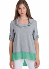 Neon Buddha Women's Comfy Cotton Tunic Top Female Long Blouse 3/4 Sleeves Cowl Neck and Contrast HemsRefined Mint