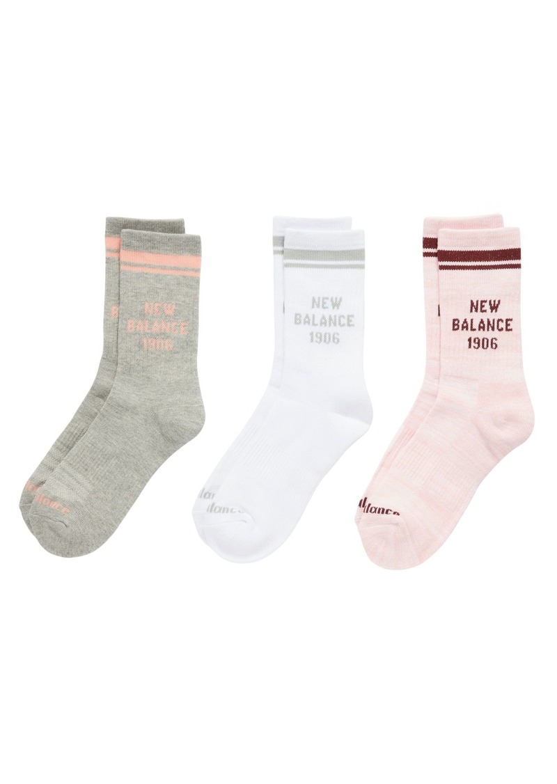 New Balance Lifestyle Crew Socks 3-Pack, Men's, Small/Medium, Pink | Father's Day Gift Idea