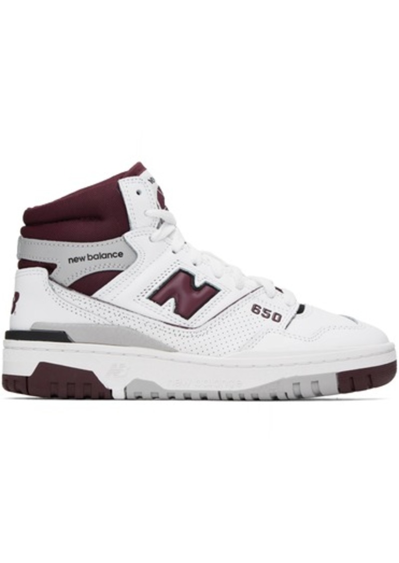 New Balance White & Burgundy 650 Sneakers