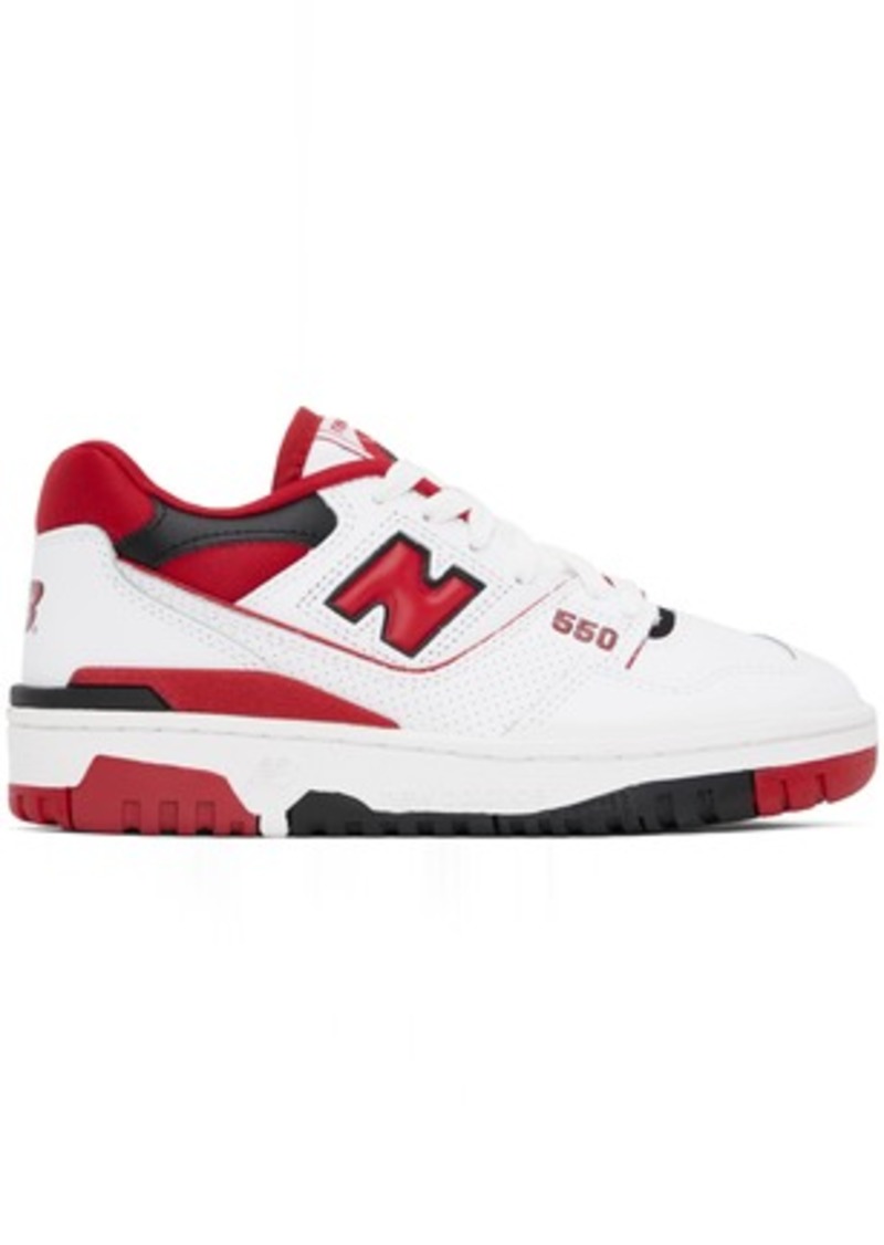 New Balance White & Red 550 Sneakers