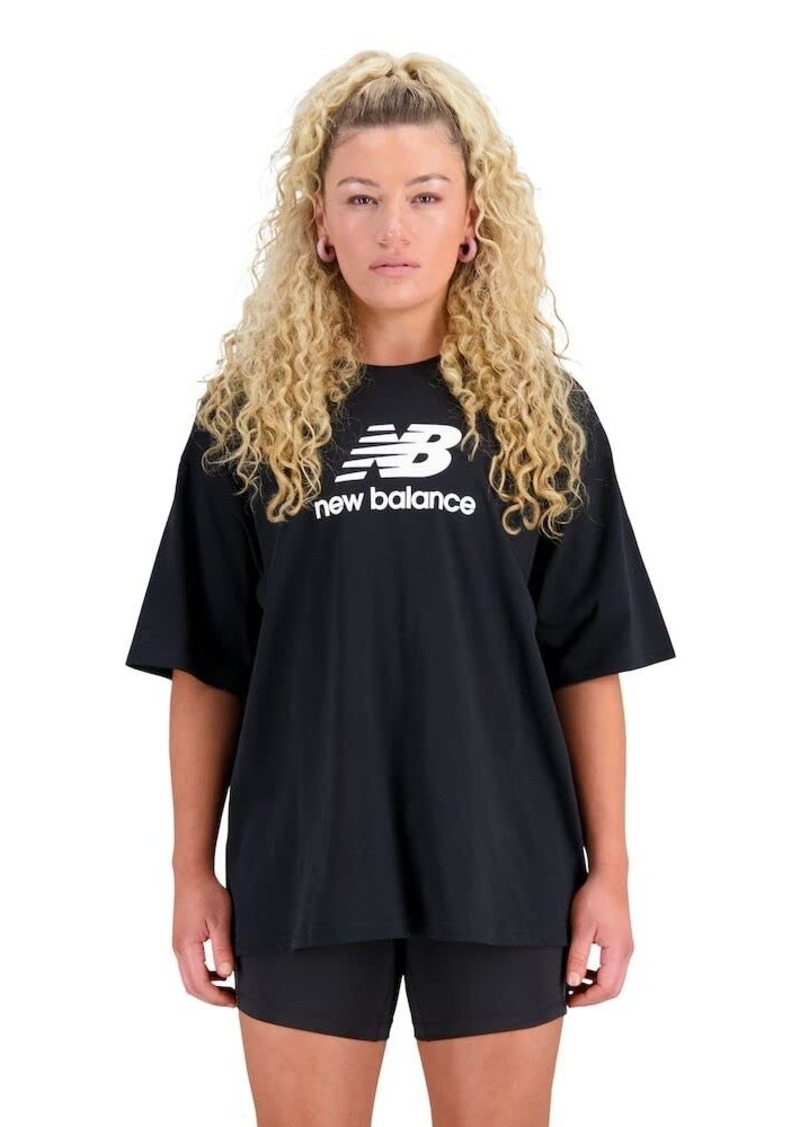 New Balance Women's Essentials Stacked Logo Cotton Oversized Short Sleeve