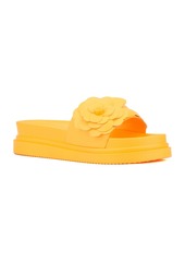 New York & Company Camellia Flower Women's Slides - Orange sorbet