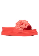 New York & Company Camellia Flower Women's Slides - Orange sorbet