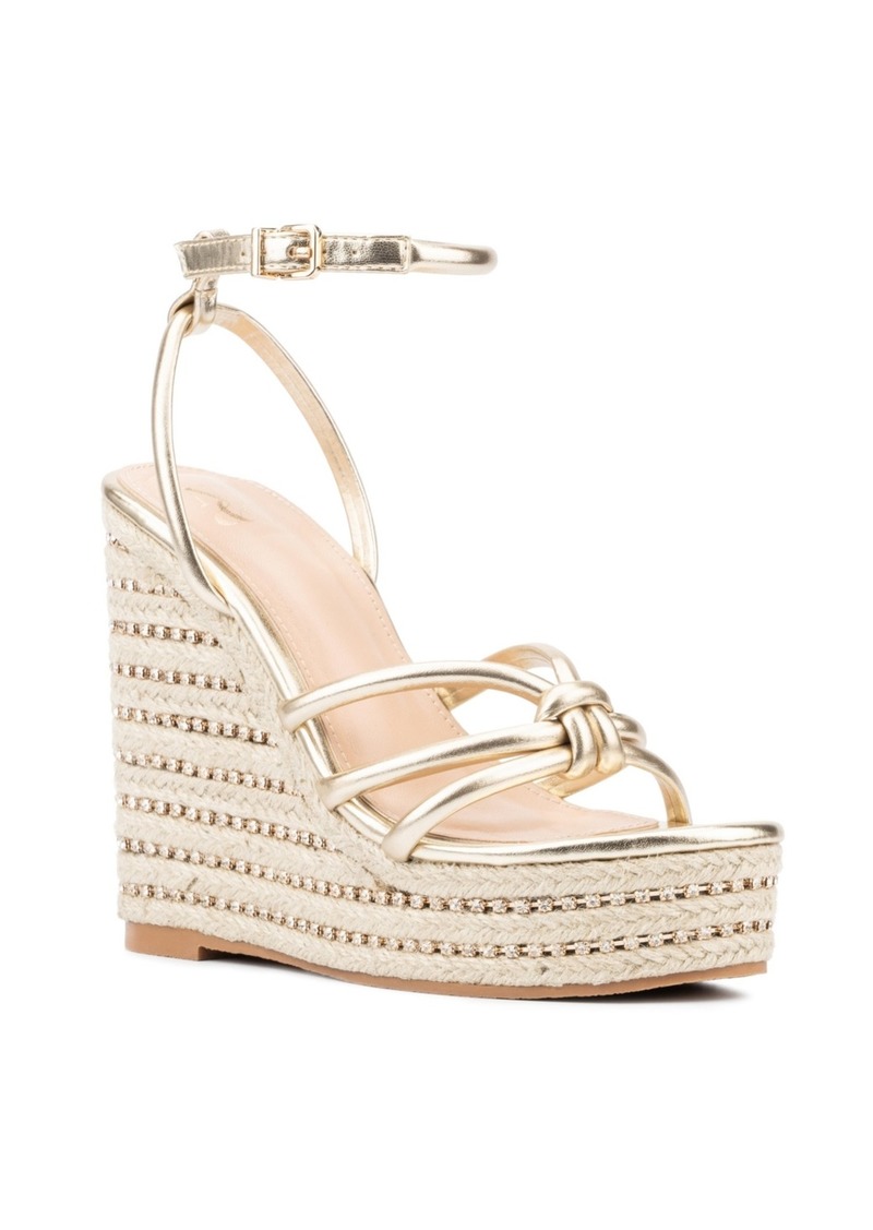 New York & Company Electra Women's Rhinestone Embedded Wedge Sandals - Gold