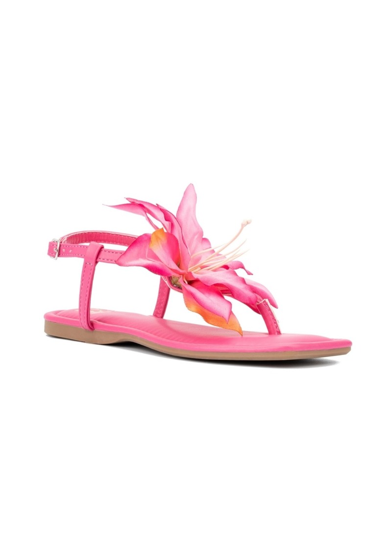 New York & Company Big Flower Women's T-Strap Sandal - Pink