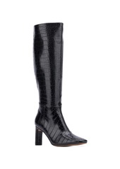 New York & Company Women's Isabelle Croc Embossed Knee-High Boots Dress Boots - Brown croco