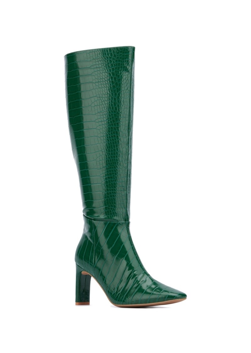 New York & Company Women's Isabelle Croc Embossed Knee-High Boots Dress Boots - Green