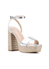 New York & Company Odalina Women's Raffia Platform Heel Sandals - Silver