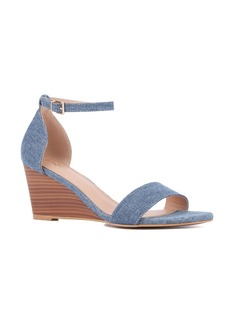 New York & Company Sharona Women's Ankle Wrap Wedge Sandals - Medium blue