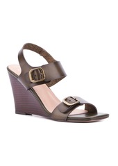 New York & Company Velma Women's 2 Band Buckle Wedge Sandals - Brown