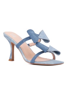 New York & Company Women's Dalila Bow Heel Sandal - Blue denim pu