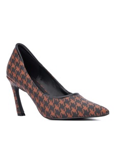 New York & Company Women's Kailynn- Pointy Textured Pump Heels - Brown houndstooth