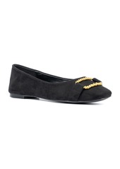 New York & Company Women's Niara- Flats With Gold Hardware Accent - Black