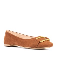New York & Company Women's Niara- Flats With Gold Hardware Accent - Cognac