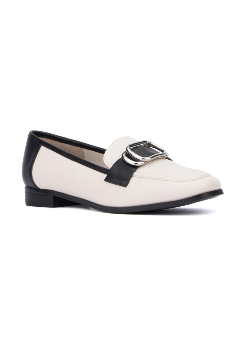 New York & Company Women's Ramira- Slip-On Metal Accent Loafers - Black/white