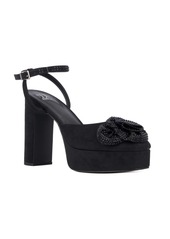 New York & Company Women's Raya- Flower Platform Heels Pump - Black