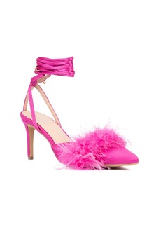 New York & Company Womens Saylor- Faux Feather Heel Sandal - Pink