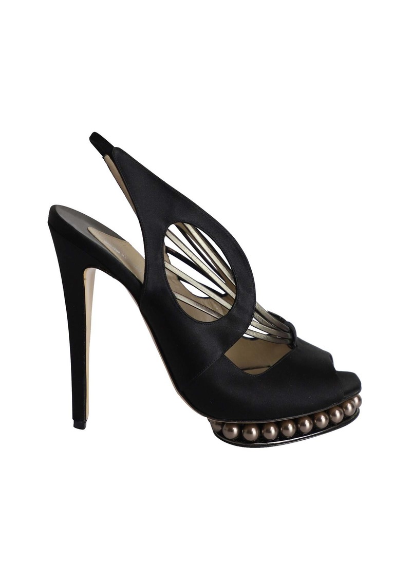 Nicholas Kirkwood Pearl Embellished Slingback Sandals in Black Satin