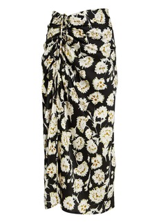 NICHOLAS Lia Ruched Floral Silk Midi Skirt