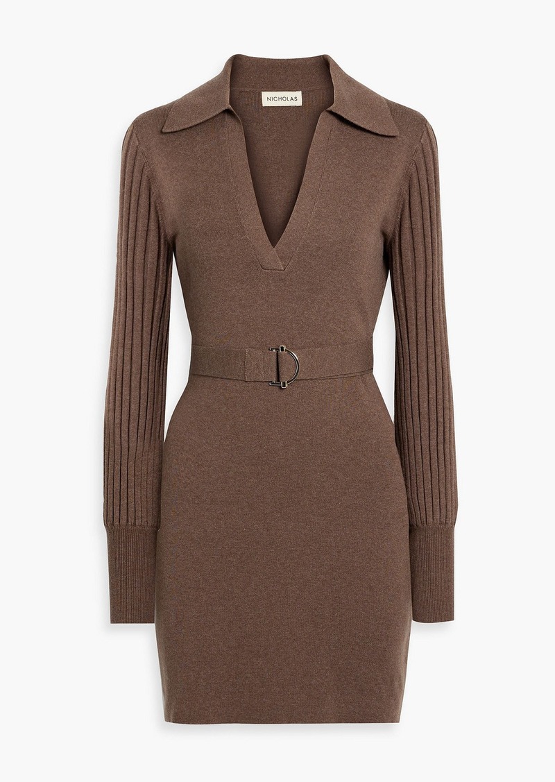 Nicholas - Adara belted wool and cotton-blend mini dress - Brown - XL