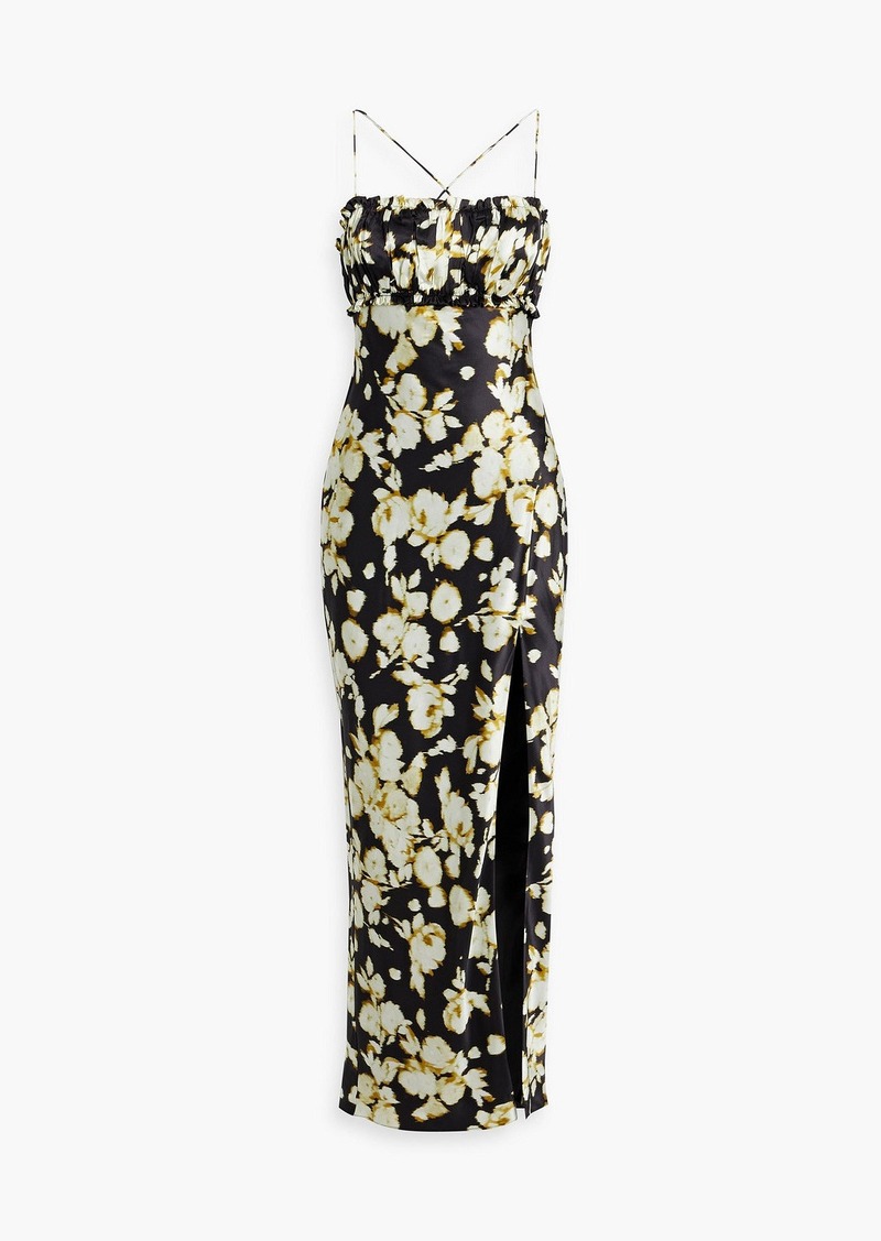 Nicholas - Baro ruched floral-print silk-satin maxi dress - Black - US 0