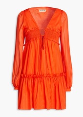 Nicholas - Brynn shirred cotton and silk-blend voile mini dress - Orange - US 4