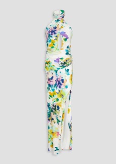 Nicholas - Catalina draped floral-print silk-satin halterneck gown - White - US 2