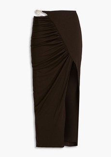 Nicholas - Dorette chain-trimmed ruched jersey midi skirt - Brown - US 0