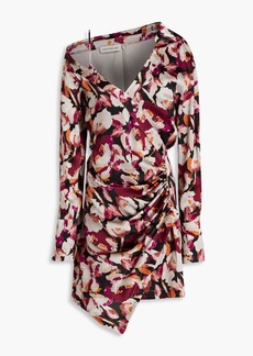 Nicholas - Eliana wrap-effect floral-print silk satin-crepe mini shirt dress - Burgundy - US 6